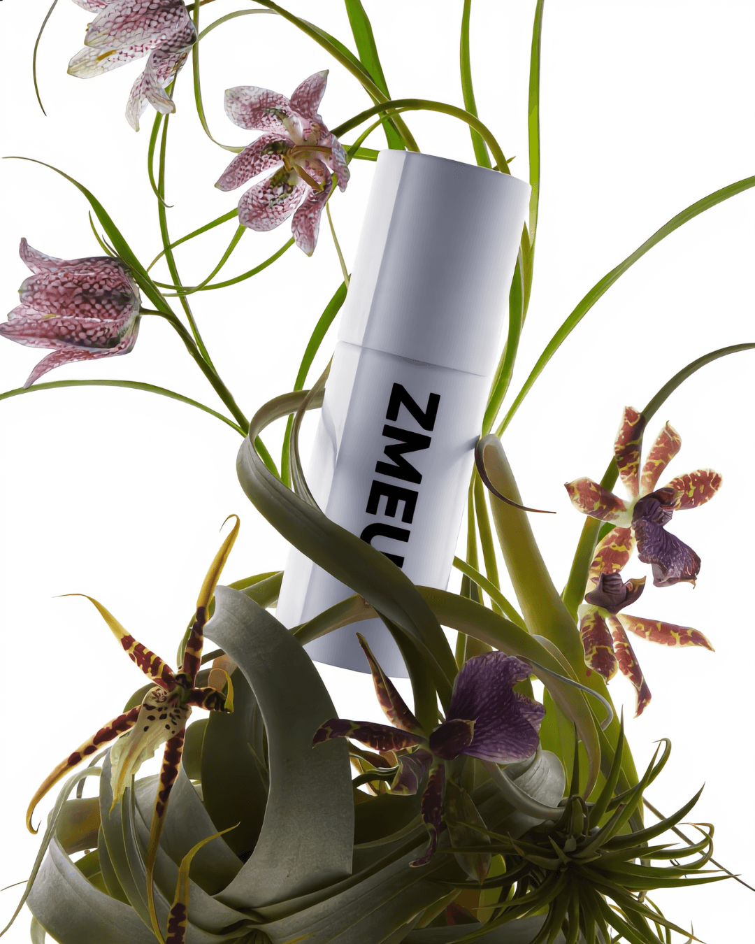 Sculptural product campaign with lush botanical styling